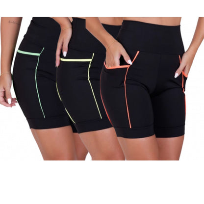 Kit PowerFit – 3 short Fitness com Bolsos e Cós Alto  ideal para Corrida