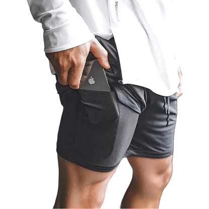 Shorts 2 em 1 Sport Fit - Bermuda + Shorts Interno Dry Fit com Proteção UV