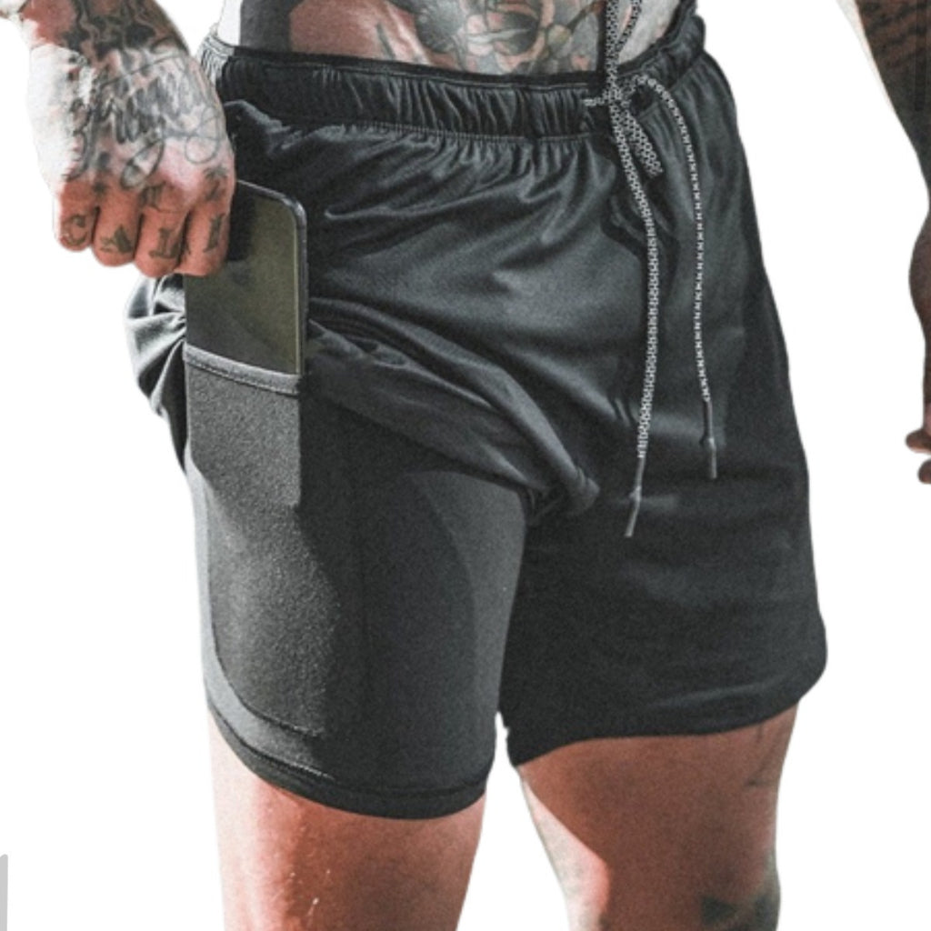 Shorts 2 em 1 Sport Fit - Bermuda + Shorts Interno Dry Fit com Proteção UV