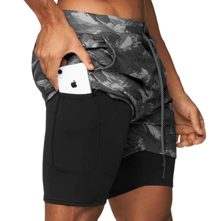 Shorts 2 em 1 Sport Fit - Bermuda + Shorts Interno Dry Fit com Proteção UV